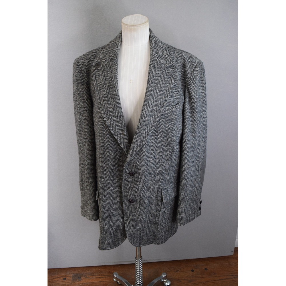 Pendleton Mens Blazer 44 Long Jacket Wool Herringbone Sport Coat Elbow Patch